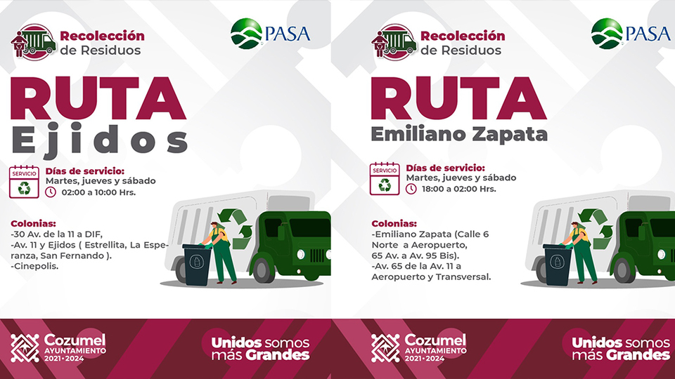 Gobierno Municipal de Cozumel difunde horarios de rutas de servicio de recoja de basura