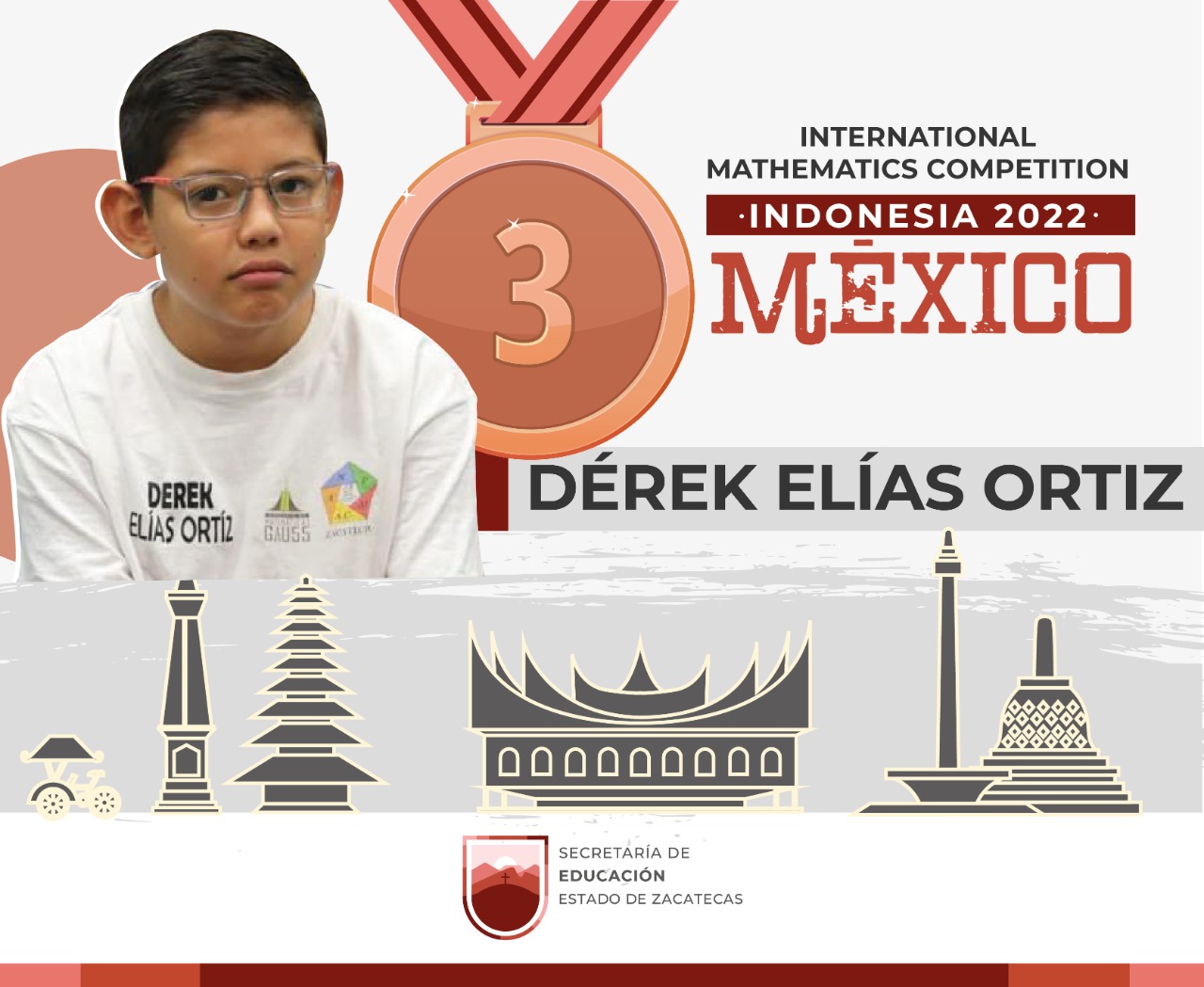 Derek da a Zacatecas medalla de bronce en la Competencia Internacional de Matemáticas celebrada en Indonesia